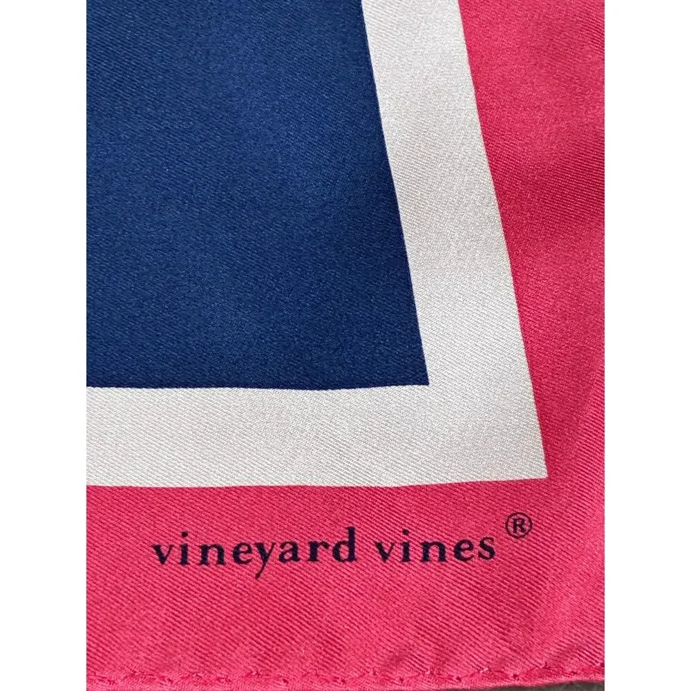 Vintage Vineyard Vines Silk Scarf Pink Whale Print Square Scarf 35 x 35 - Picture 7 of 7